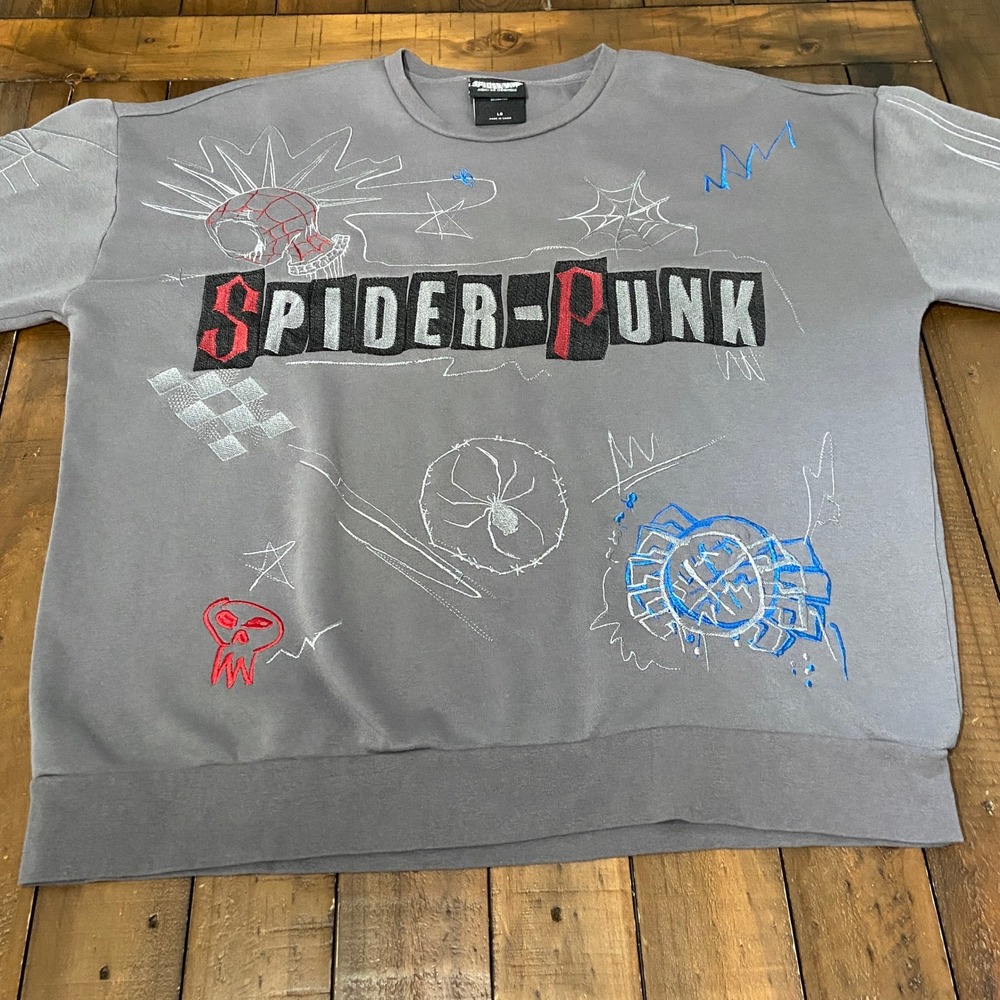 Marvel Spider-Man Across the Spider-Verse Spider-Punk Gray Sweatshirt Mens LG